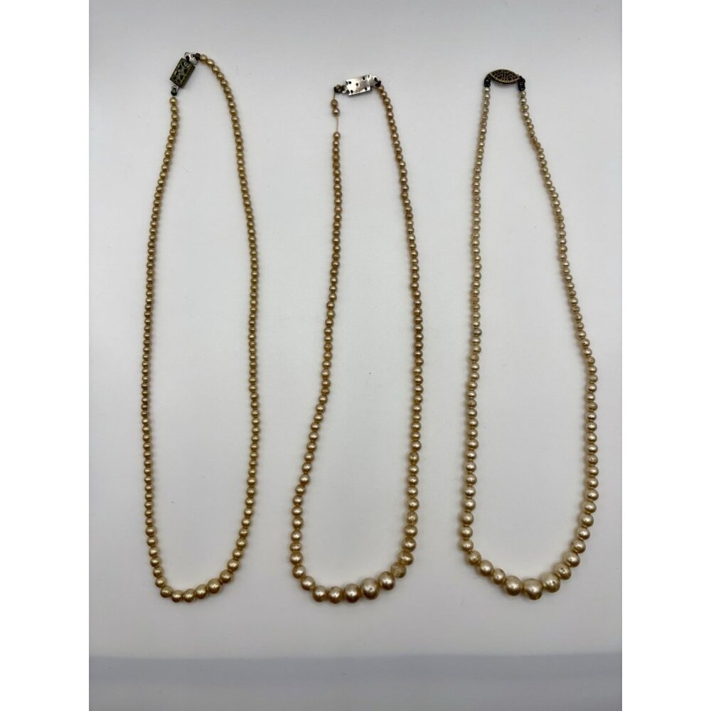 Lot Of 3 Vintage Dainty Tiny Graduated Faux Pearl Necklaces